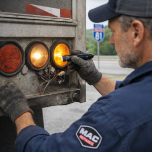 DOT light inspection failure on semi-truck along I-81 near Martinsburg WV
